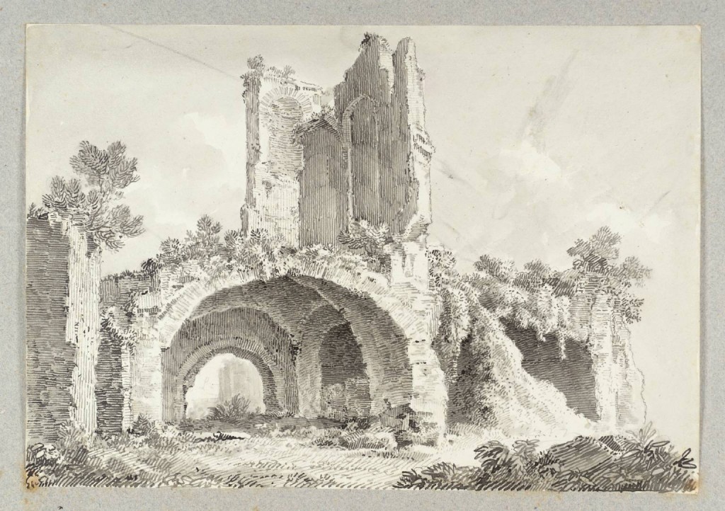 Rome: Ruined Buildings null Ferdinand Becker active 1793-1825 Purchased as part of the Oppé Collection with assistance from the National Lottery through the Heritage Lottery Fund 1996 http://www.tate.org.uk/art/work/T09474
